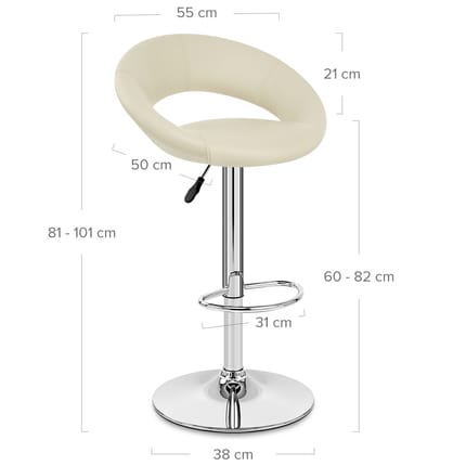 Padded Crescent Bar Stool Cream Dimensions