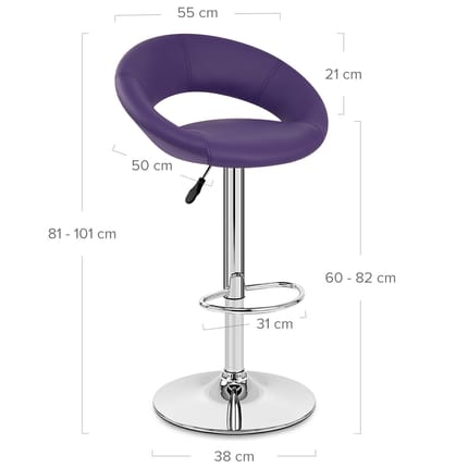 Padded Crescent Bar Stool Purple Dimensions