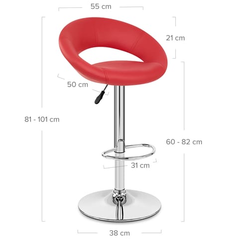 Padded Crescent Bar Stool Red