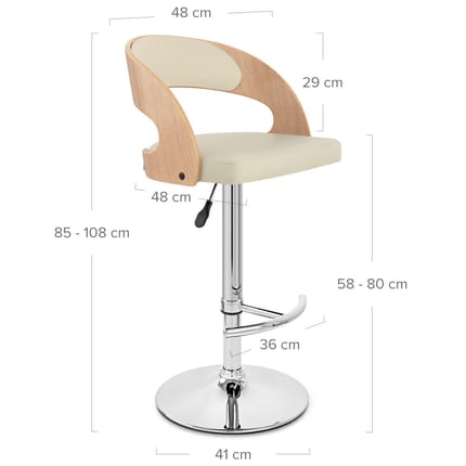 Eve Oak Bar Stool Cream Dimensions