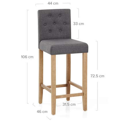 Brookes Oak Stool Charcoal Fabric Dimensions