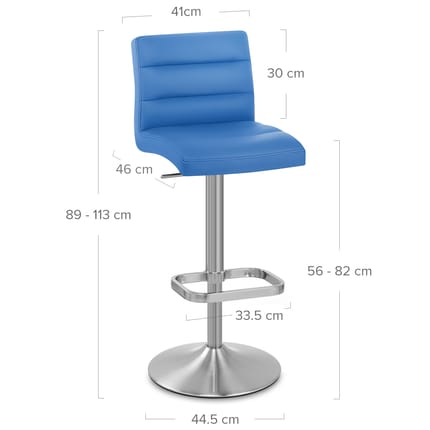 Lush Brushed Steel Bar Stool Blue Dimensions