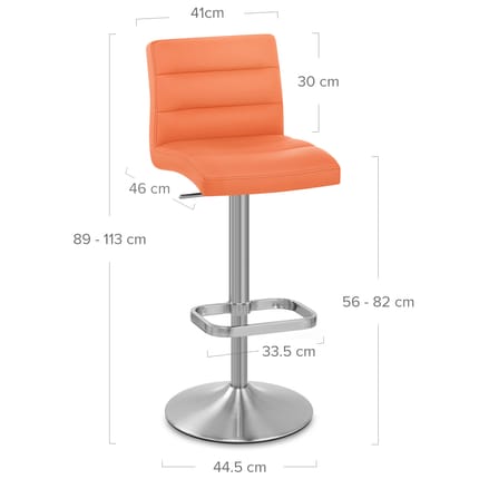 Lush Brushed Steel Bar Stool Orange Dimensions