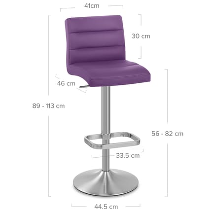 Lush Brushed Steel Bar Stool Purple Dimensions