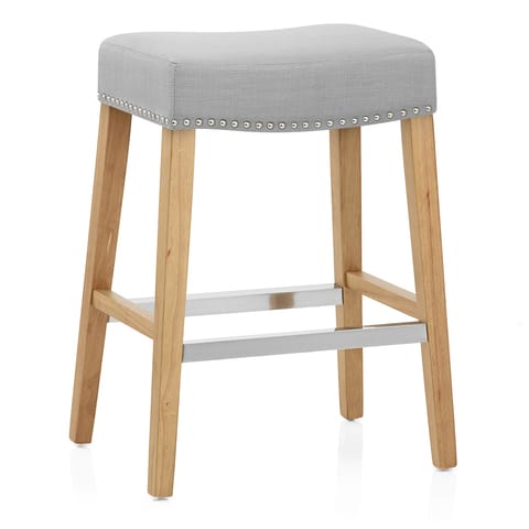 Audley Oak Bar Stool Grey Fabric