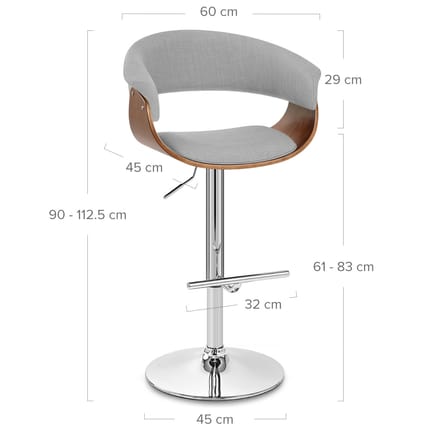 Grafton Stool Walnut & Grey Fabric Dimensions