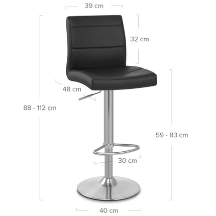 Brushed Steel Breakfast Bar Stool Black Dimensions