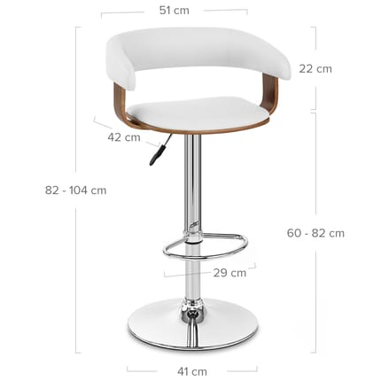 Orlando Bar Stool White & Walnut Dimensions