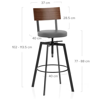 Urban Walnut Industrial Stool Grey Dimensions