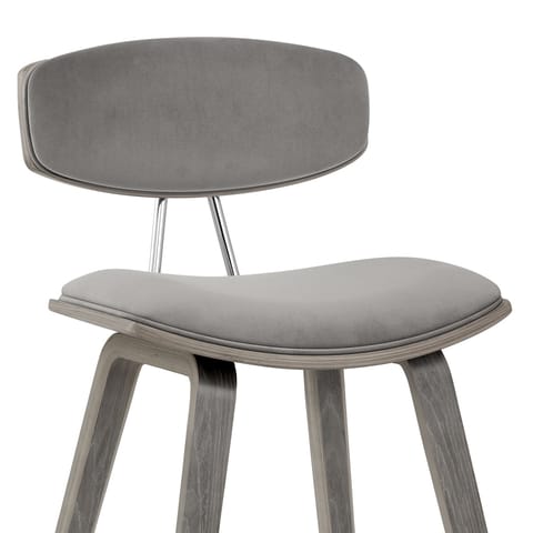 Henley Wooden Stool Grey Velvet