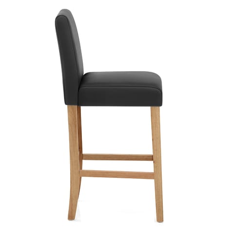 Tetbury Oak Bar Stool Black Leather