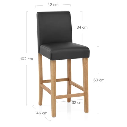 Tetbury Oak Bar Stool Black Leather Dimensions