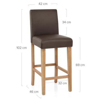 Tetbury Oak Bar Stool Brown Leather Dimensions