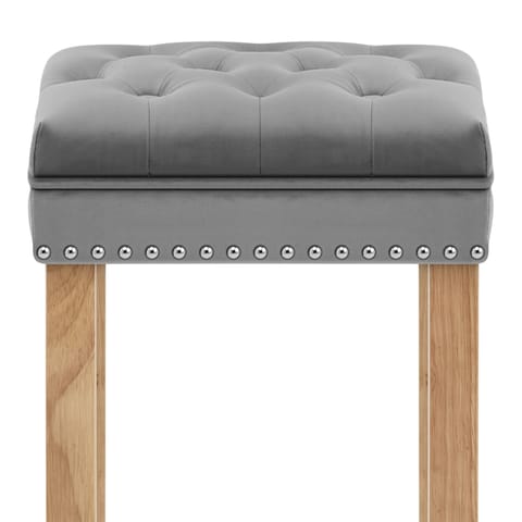 Belgravia Oak Stool Grey Velvet