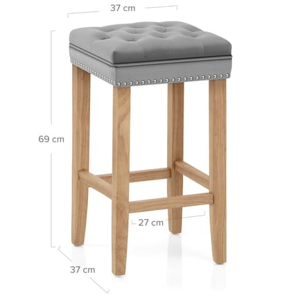 Belgravia Oak Stool Grey Velvet Dimensions