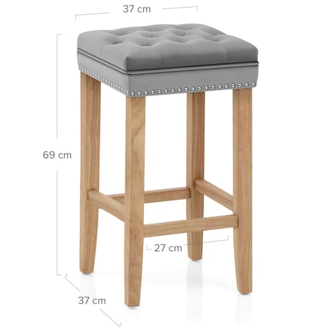 Belgravia Oak Stool Grey Velvet