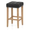 Chelsea Oak Stool Black Leather