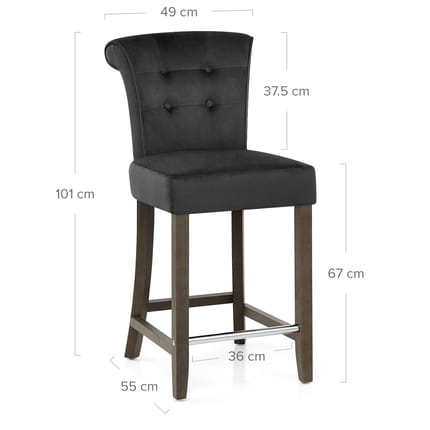 Carlton Scroll Back Stool Black Velvet Dimensions