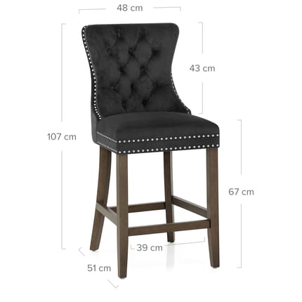 Kensington Wooden Stool Black Velvet Dimensions