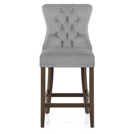 Kensington Wooden Stool Grey Velvet