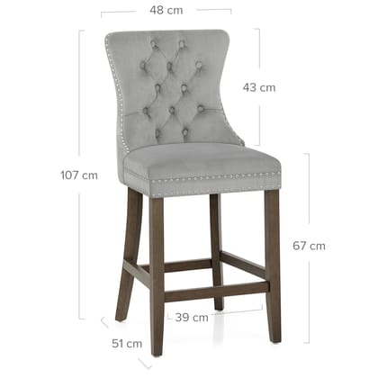 Kensington Wooden Stool Grey Velvet Dimensions