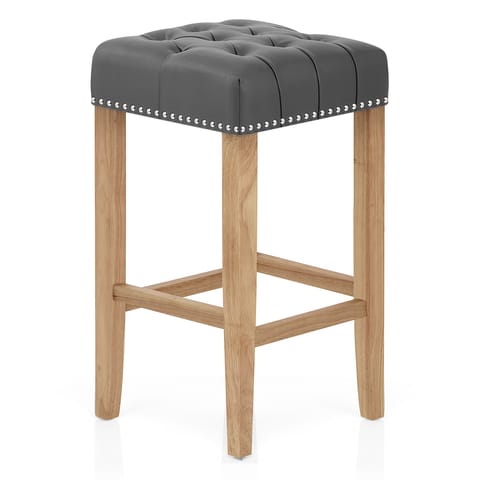 Chelsea Oak Stool Grey Leather