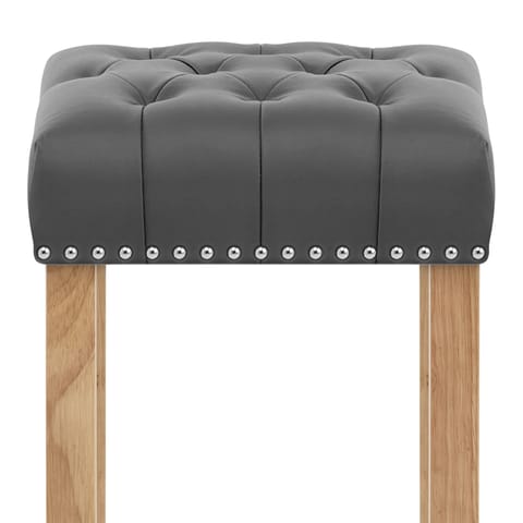 Chelsea Oak Stool Grey Leather