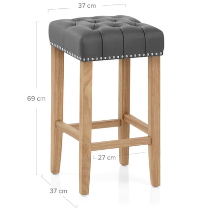 Chelsea Oak Stool Grey Leather Dimensions