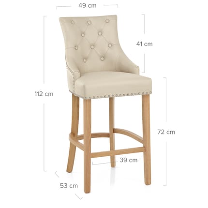 Ascot Oak Stool Cream Leather Dimensions