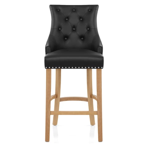 Ascot Oak Stool Black Leather