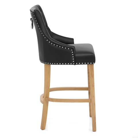 Ascot Oak Stool Black Leather