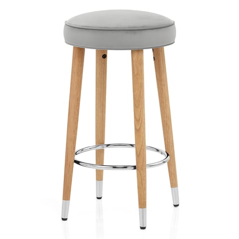 Conrad Oak Stool Grey Velvet