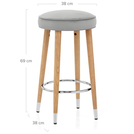 Conrad Oak Stool Grey Velvet Dimensions