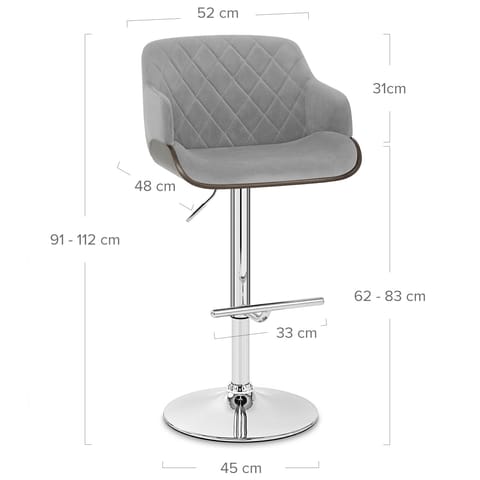 Dakota Bar Stool Grey Velvet