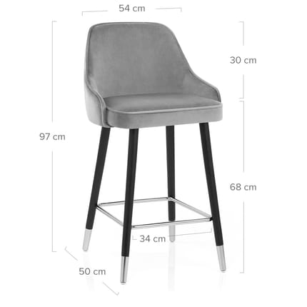 Glam Bar Stool Grey Velvet Dimensions