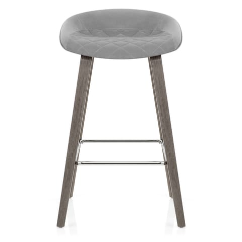 Epic Wooden Stool Grey Velvet