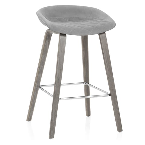 Epic Wooden Stool Grey Velvet