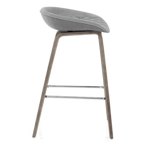 Epic Wooden Stool Grey Velvet