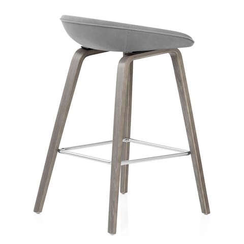Epic Wooden Stool Grey Velvet