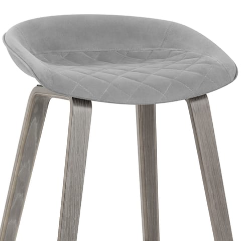 Epic Wooden Stool Grey Velvet