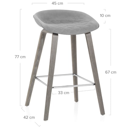 Epic Wooden Stool Grey Velvet Dimensions