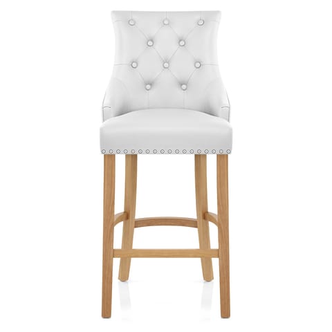 Ascot Oak Stool White Leather
