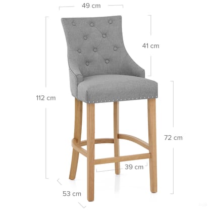 Ascot Oak Stool Grey Fabric Dimensions