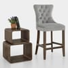 Kensington Wooden Stool Grey Velvet