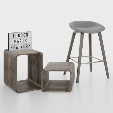 Epic Wooden Stool Grey Velvet