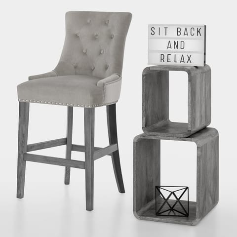 Etienne Bar Stool Grey Velvet