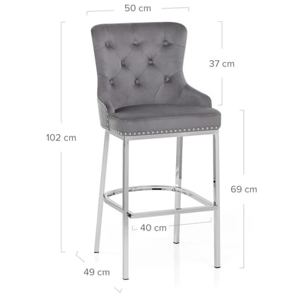 Grange Bar Stool Grey Velvet Dimensions