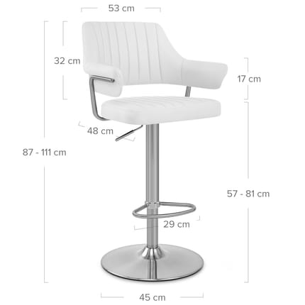 Skyline Brushed Bar Stool White Dimensions