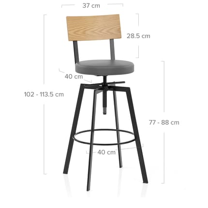 Urban Oak Industrial Stool Grey Dimensions