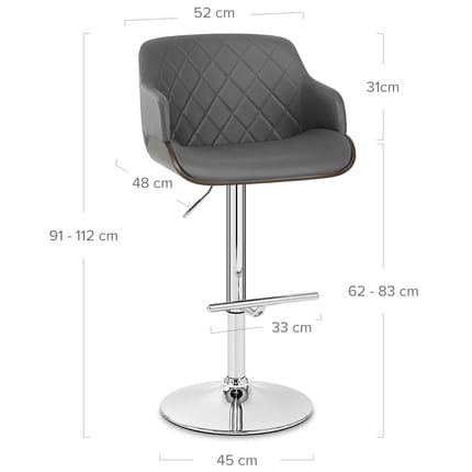 Dakota Bar Stool Grey Leather Dimensions